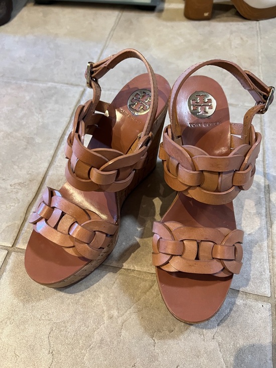 Tory Burch Shoes - Tory Burch Braided Tan Leather Wedge Sandals 9